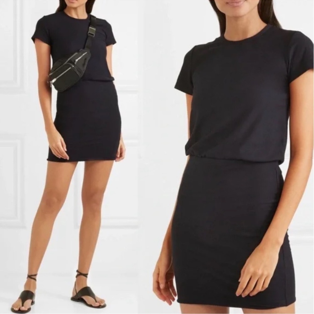 James Perse Stretch Jersey Blouson Shirt Dress Womens Medium Black Casual Sporty